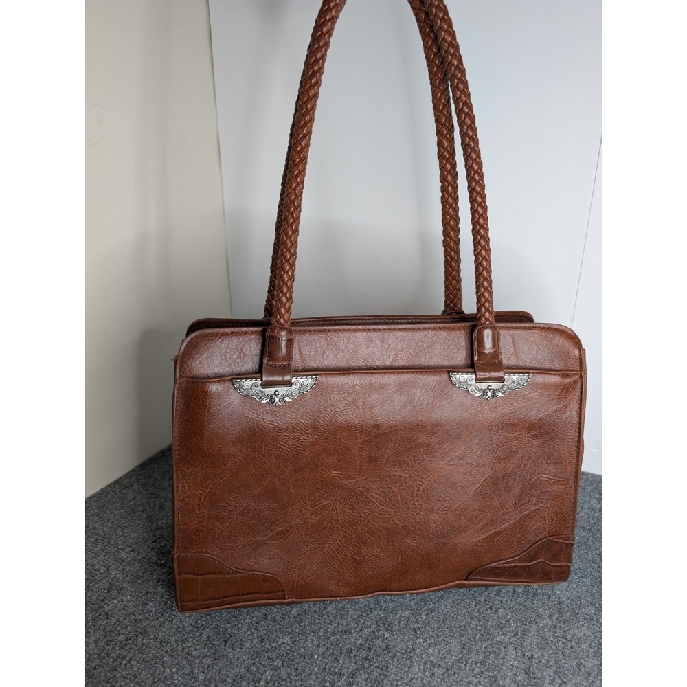 Bueno Faux Leather Satchel Braided Top Handle Ornate Hardware Shoulder Purse
